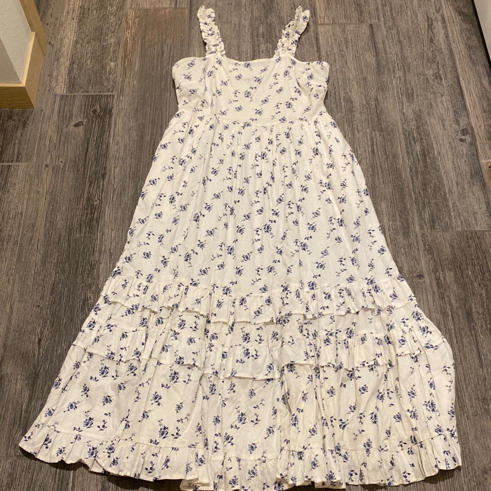 White and blue floral dress